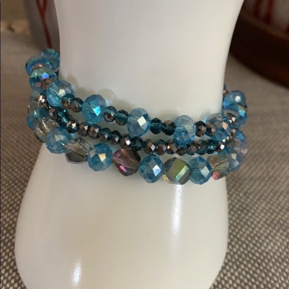 Handmade Teal Glass Stretch Bracelet Set